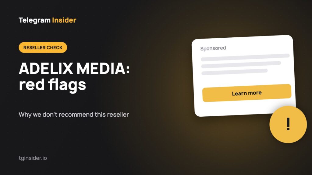 Cover for "Why We Don't Recommend ADELIX MEDIA for Telegram Ads" with an ad mockup on a dark card