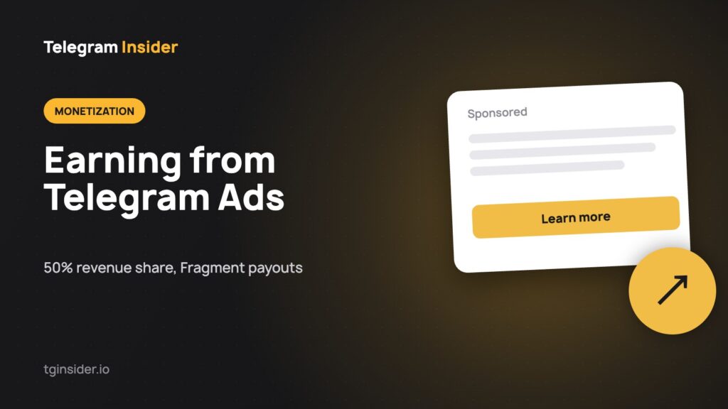 Cover for "How Channel Owners Earn from Telegram Ads" with an ad mockup on a dark card