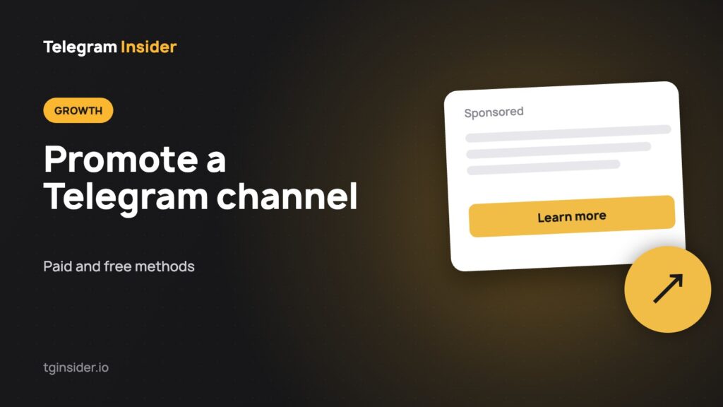 Cover for "How to Promote a Telegram Channel" with an ad mockup on a dark card