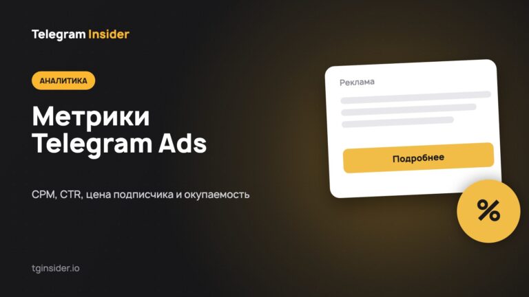 Обложка статьи «Метрики Telegram Ads: CPM, CTR, CPS и окупаемость» с макетом рекламного объявления на тёмном фоне