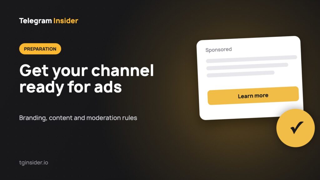 Cover for "How to Prepare Your Channel for Telegram Ads" with an ad mockup on a dark card