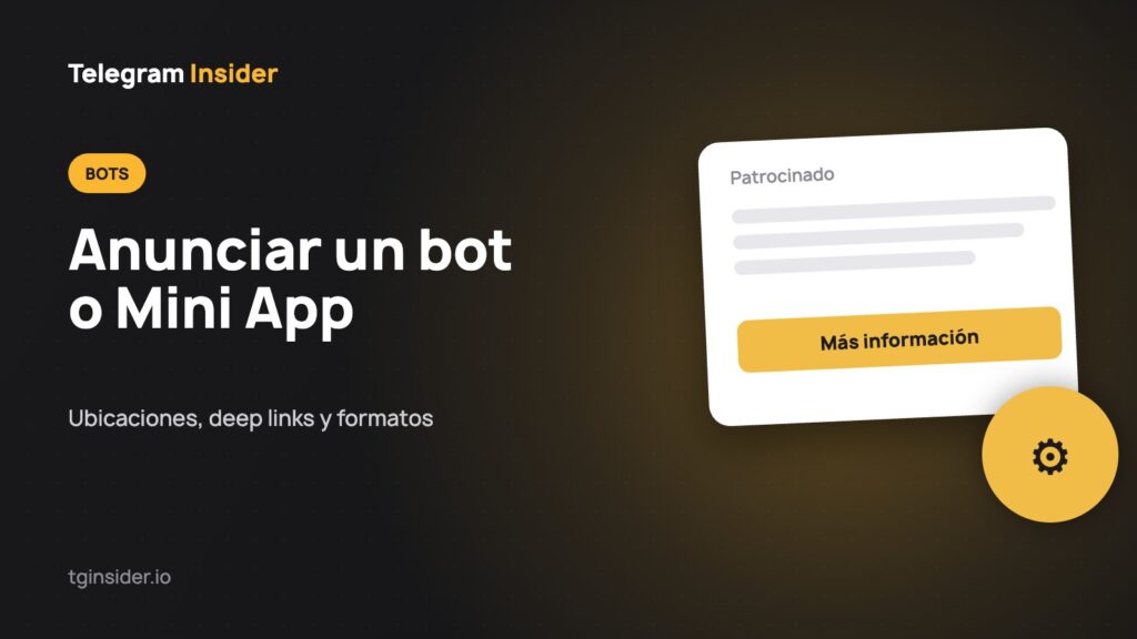 Portada de «Cómo anunciar un bot o Mini App con Telegram Ads» con la maqueta de un anuncio sobre fondo oscuro