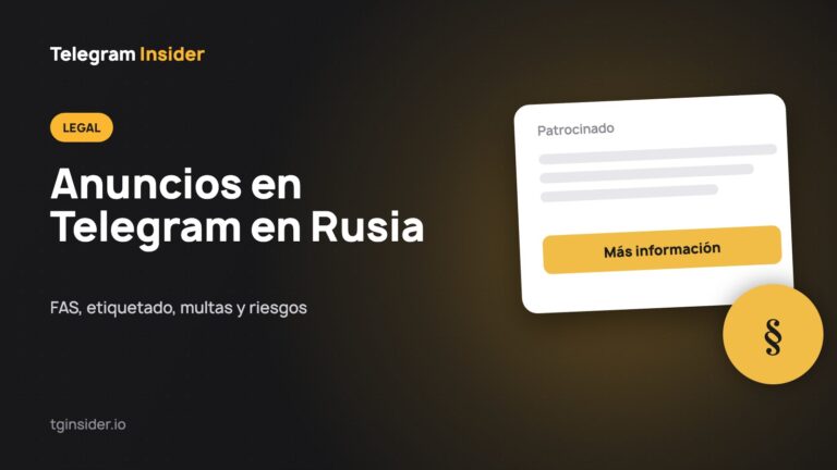 Portada de «¿Es legal la publicidad en Telegram en Rusia en 2026?» con la maqueta de un anuncio sobre fondo oscuro