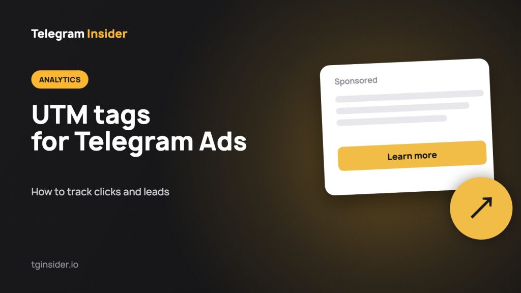 Cover image for an article on UTM tags for Telegram Ads with a sample ad mockup