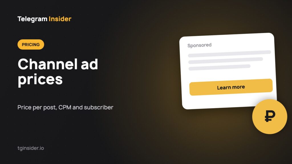 Cover for "Telegram Channel Ad Prices" with an ad mockup on a dark card