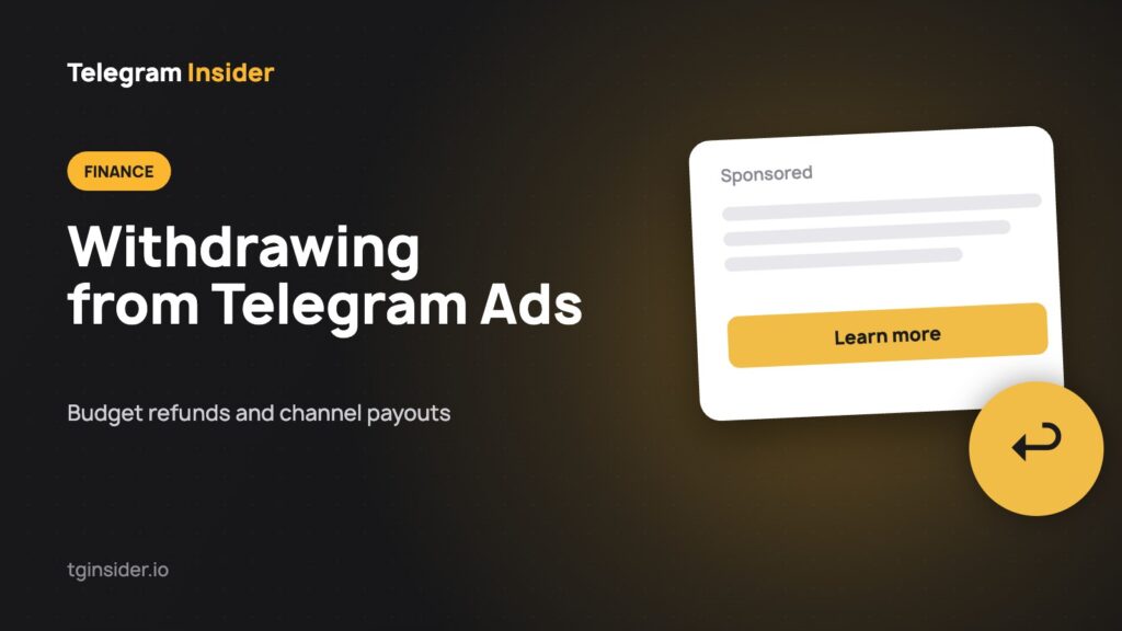 Cover for "How to Withdraw Money from Telegram Ads" with an ad mockup on a dark card